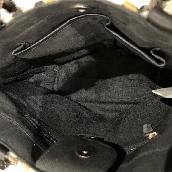 Talbots Black, Tan and White Handbag with Black Bamboo Style Handles - Picture 9 of 9